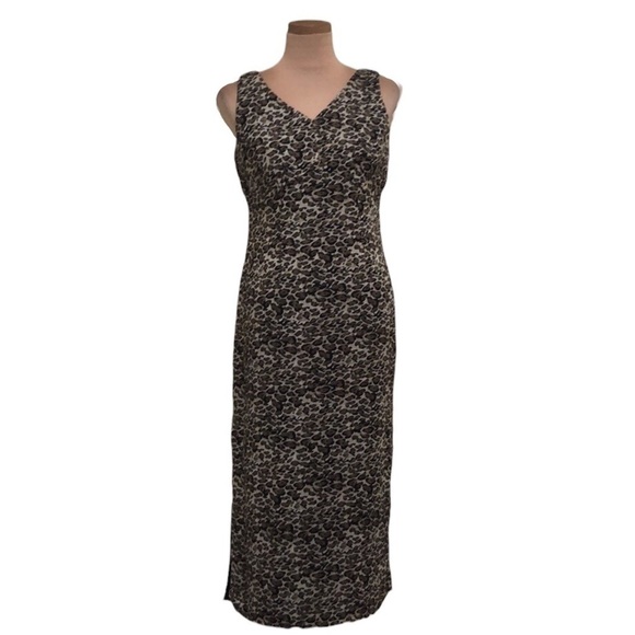 Vintage 90s CDC Petites Midi Dress Size 8 Tan Leopard Print - Picture 1 of 9
